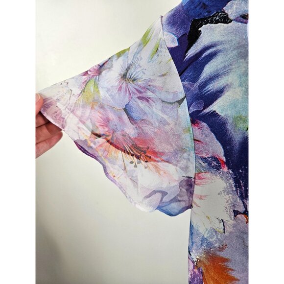 Kate & Mallory Womens Floral Midi Dress Ruffle Accent & Flutter Sleeves Size 2X - Picture 7 of 12